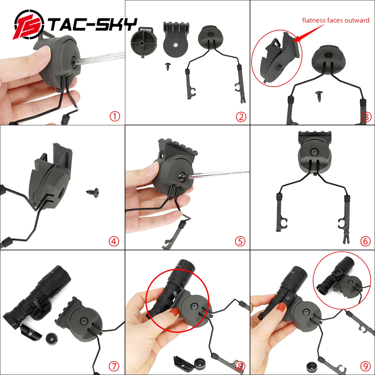 TAC-SKY Tactical Flashlight Mounting Bracket for helmet mounting Suitable tactical headset Fast Ops Core ARC rail adapter | Мобильные
