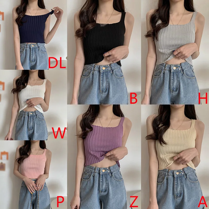 

Camisoles Women Tanks Top Summer Sexy Knit Solid Skinny Suspenders Korean Style All-match Simple Slim Leisure Elegant Chic