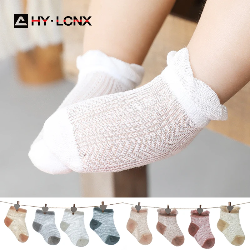 

4 Pairs/Lot Summer Mesh Kids Cotton Socks For Girl Boy Solid Color Socking Children Baby Girls Mesh Lace Breathable Elastic Sock