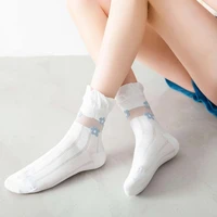 kawaii lowers transparent hollow socks floral patchwork elasticity thin women cool lace mesh breathable socks