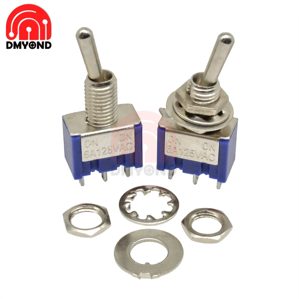10 шт. семейный переключатель 120 В переменного тока 6 мм одинарный полюс два броска