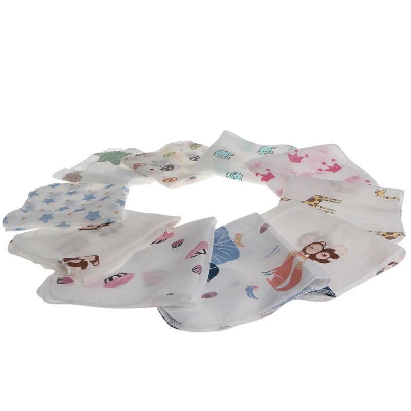 

10pcs Baby Infant Towel 28*28cm Muslin Towel Handkerchiefs Two Layers Wipe Towel 090B