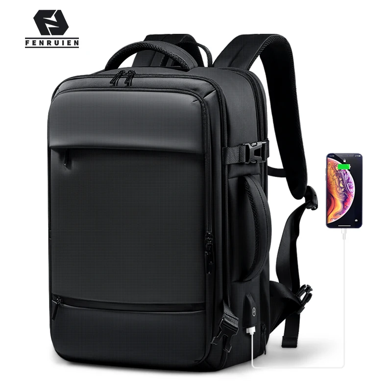 fenruien backpack men 17 3 inch laptop backpacks expandable usb charging large capacity travel backpacking with waterproof bag free global shipping