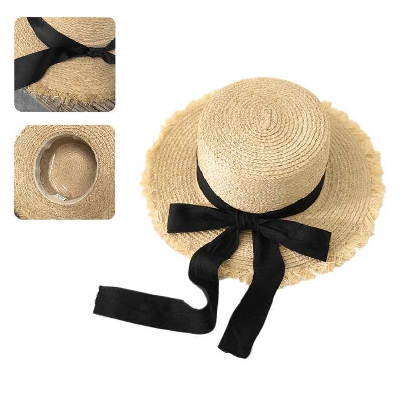 

MXMC Straw Sun Hat for Women Outdoor Activities Ribbon Bow Wide Brim Sun Cap UV Protection for Summer Beach Seashore