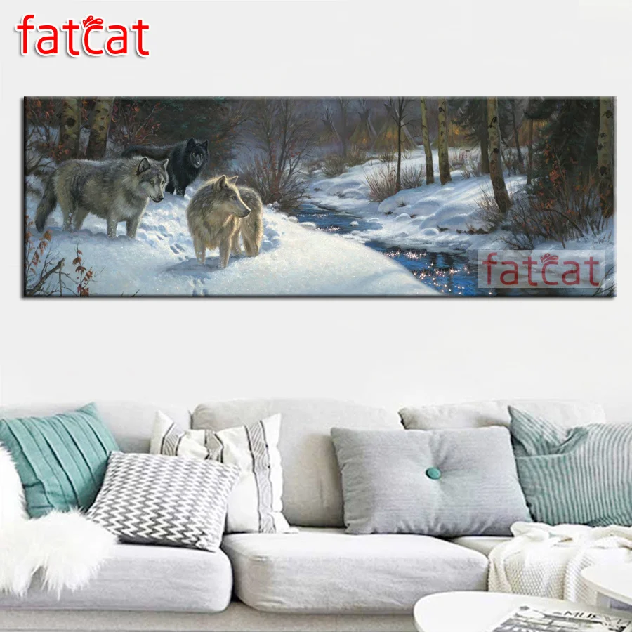 

FATCAT Forest snow wolf animals large 5D Diy Daimond Painting Full Square Round Rhinestone Embroidery Sale Decoration AE3204
