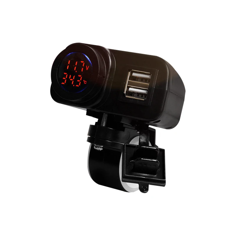 

Цифровой дисплей TiOODRE для мотоцикла, 12-24 В, 2,1 а, с двойным USB-разъемом, водонепроницаемое зарядное устройство, вольтметр, термометр для сотово...