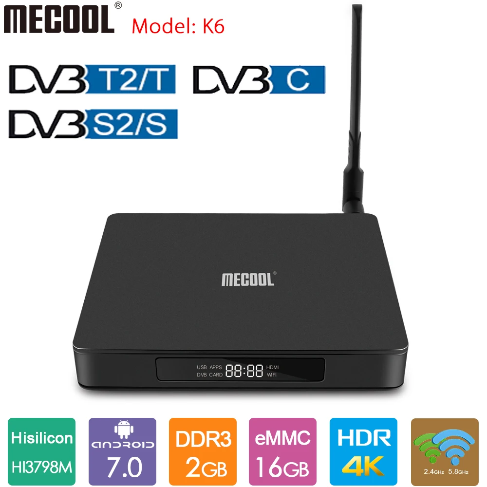 ТВ бокс MECOOL K6 DVB T2 S2 Android 7 0 tv Box 2GB DDR3 16GB 2 4G 5G Dual WiFi 100M LAN 4K телеприставка VP9