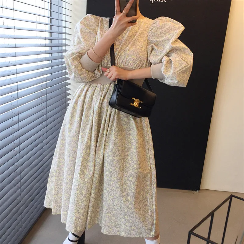 

White summer woman dress O Neck High Waist Casual holiday dresses women Long Sleeves A-Line vestidos 2021