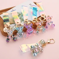 acrylic symphony faceted bear keychain heart pendant leather string accessories bag pendant female women accessories key holder