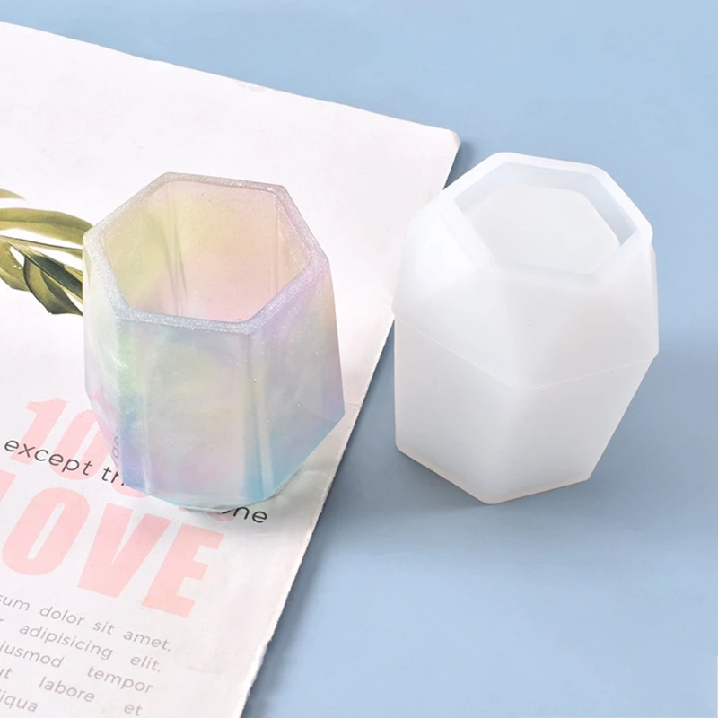 

DIY Hexagon Pen Holder Silicone Mould Crafts Storage Container Making Tool Crystal Epoxy Resin Mold