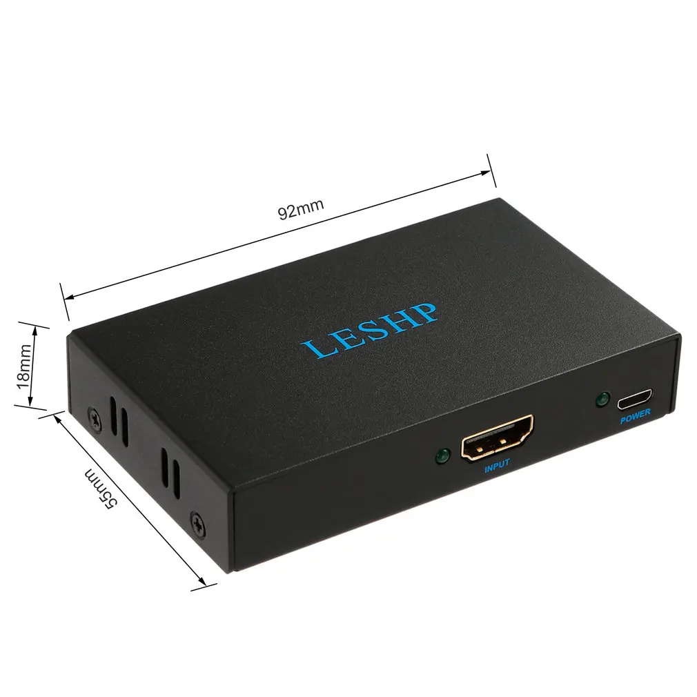 

LESHP Black Portable Plug and Play Low Power Consumption 4K HDMI-compatible Switcher 1 in 2 Out Two Port 1.4V Splitter Box Hub