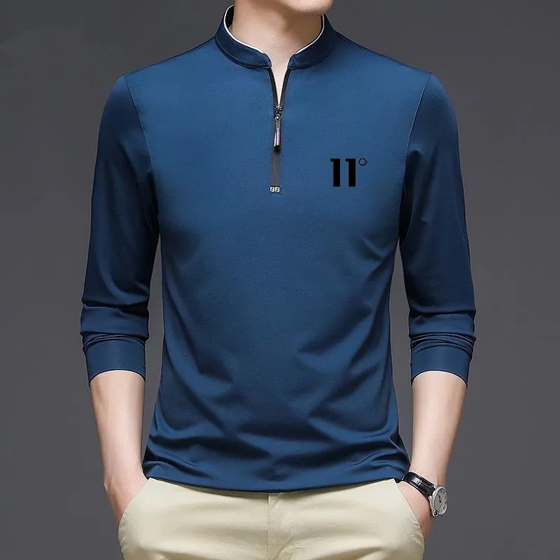 Мужская рубашка с воротником-стойкой, однотонная деловая рубашка с длинными рукавами и короткими рукавами, весна-осень 2021