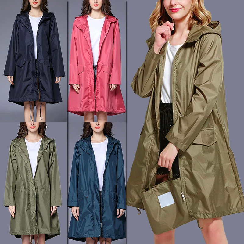 

Fashion Portable Raincoat Lightweight Breathable Zipper Outdoors Hiking Windproof Hooded Casual Windbreaker Women Men Outwear
