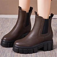 eur34 eur39 increasing height oxfords women comfort cow leather platform wedge ankle boots chunky pull on creeper shoes casual
