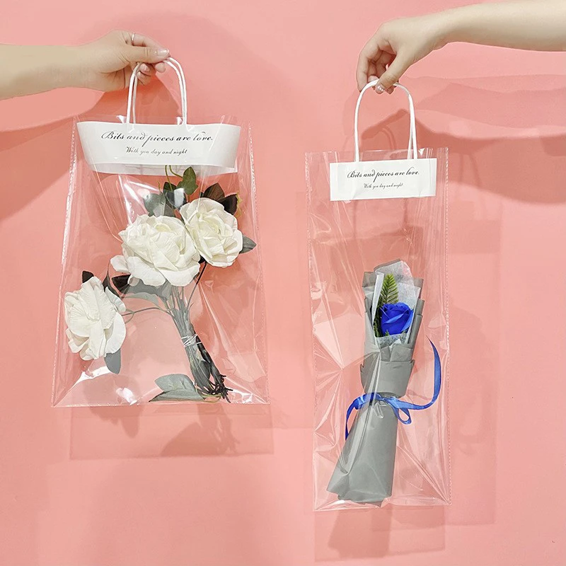 

10pcs Flower Packing Box Transparent PVC Flower Bouquet Bagging Florist Decoration Long Tote Clear Bag Collocation Packaging Bag