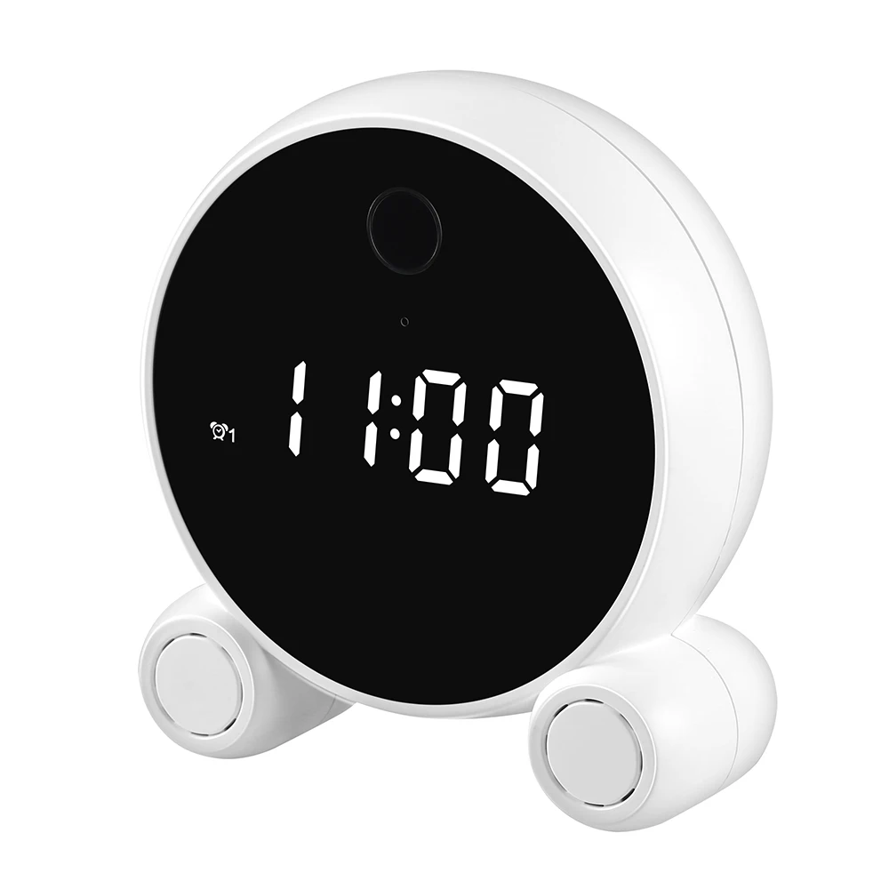 Smart Clock Camera Multi-function WiFi Clock Camera with 1080P Resolution Two-way Audio Motion Detection IR Night Vision White