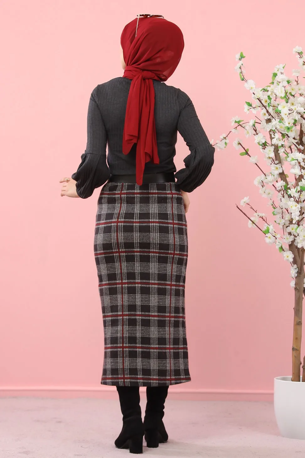 

Hijab Blouse Skirt Kombin Burgundy-8346