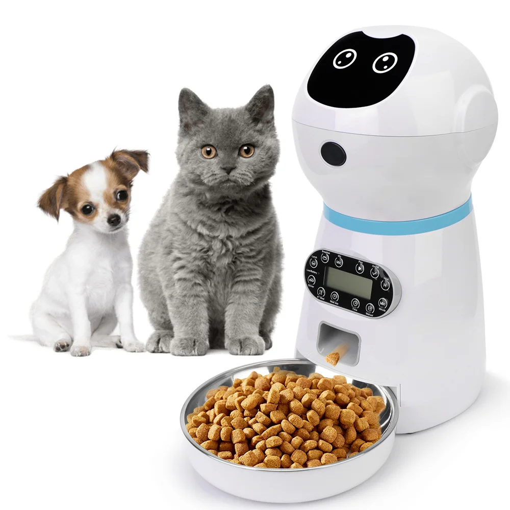 Automatic Pet Feeders EU Plug Dog Food Bowl Auto Cat LCD Screen Timer Stainless Steel With Voice Record Food Dispenser