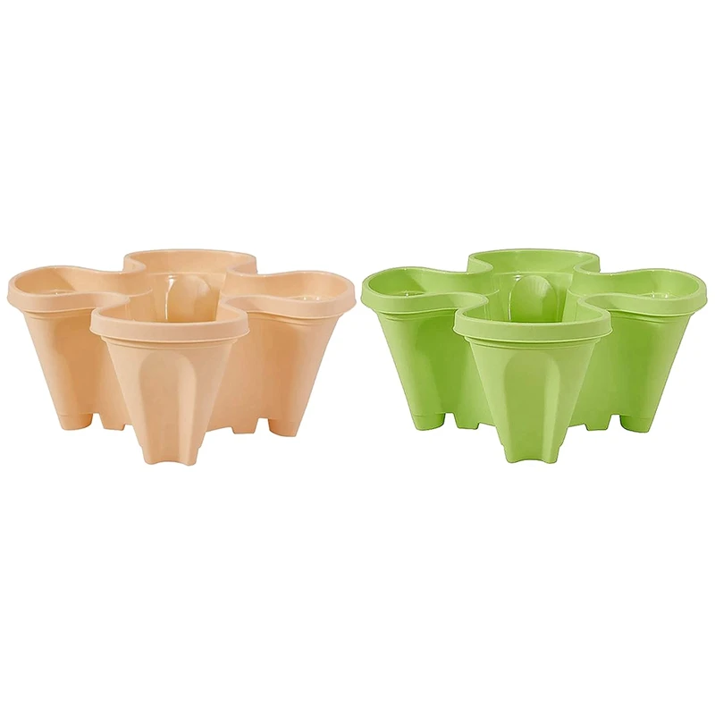 

2 Pcs Vertical Flower Pots, Bracket Stacking Flower Pots, Top-Down Self-Watering Layer, Green & Khaki
