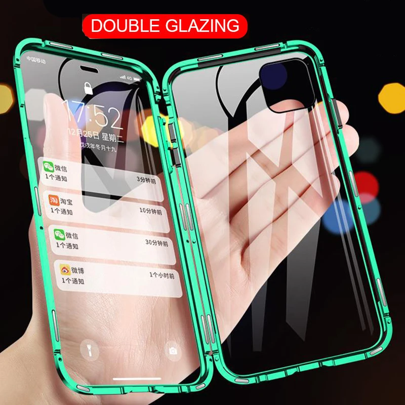 Металлический чехол с магнитной адсорбцией для iPhone 12 11 Pro XS Max XR двухсторонний
