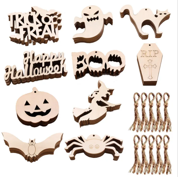 100 штук на Хэллоуин кусочки дерева Деревянные Подарочные Пустые бирки деревянные