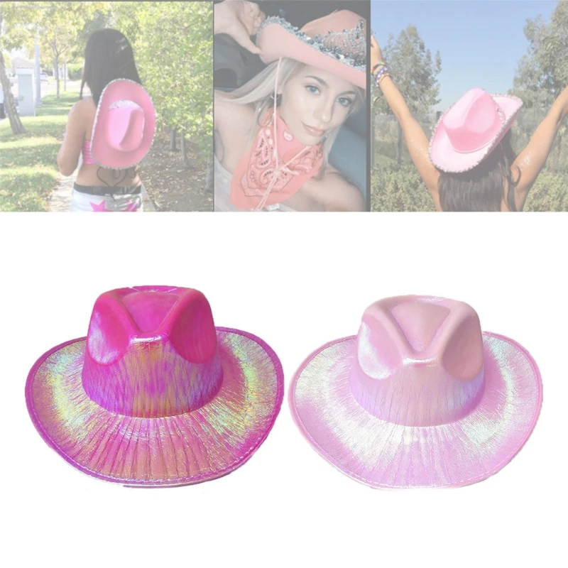 

Cowgirl Hat Felt Princess Hat With Holographic Glitter for Dress-Up Parties and Play Costume Fits For Most Girls