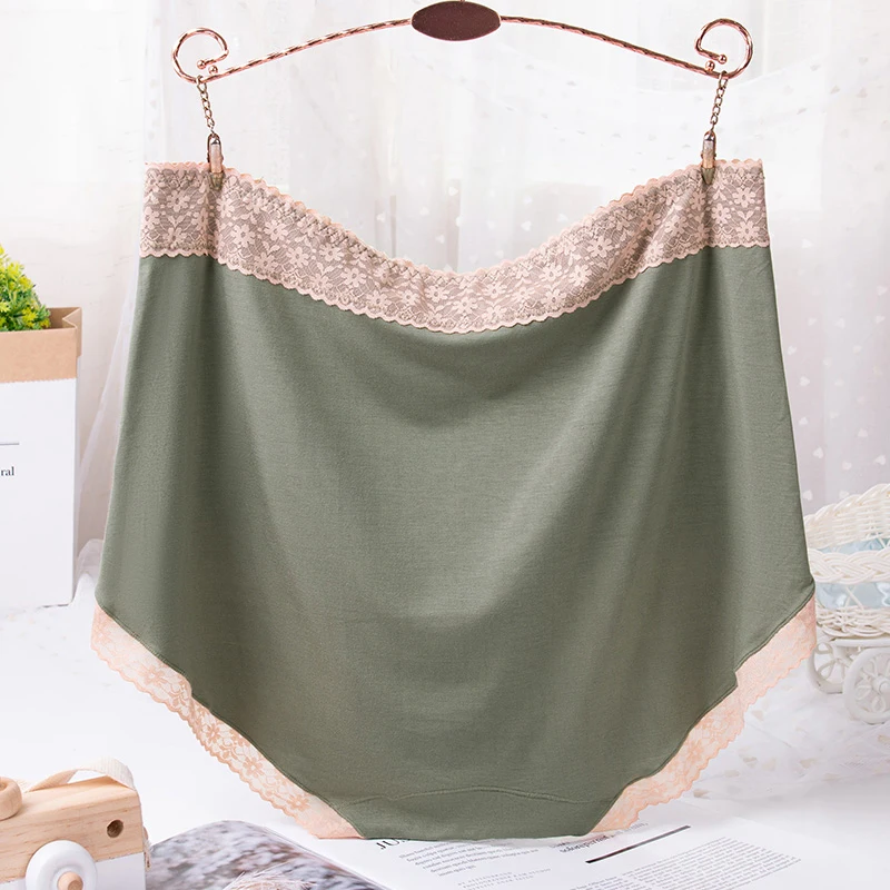 Cotton Panties Large Sizes with High Waist Sexy Thin Modal Cotton Briefs New Seamless Lace Female Underwear Plus Size