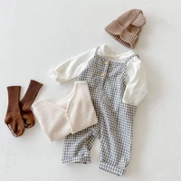 autumn baby girl plaid sleeveless romper kids strap jumpsuit toddler overalls solid long sleeve t shirts infant cotton cardigan