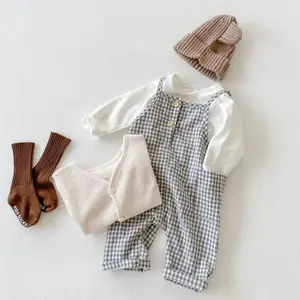Autumn Baby Girl Plaid Sleeveless Romper Kids Strap Jumpsuit Toddler Overalls Solid Long Sleeve T Sh in India