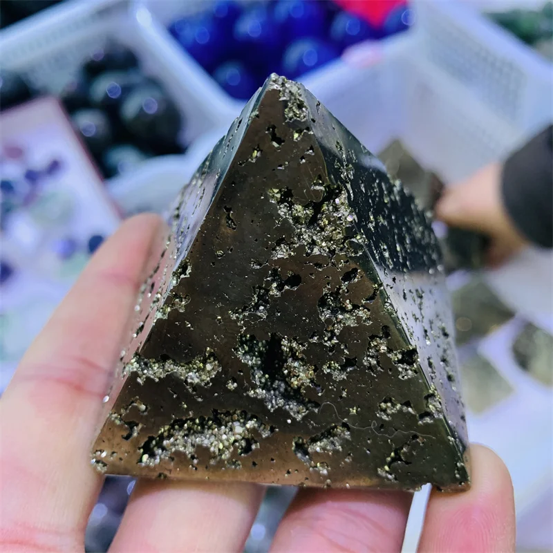 

Natural Pyrite Pyramid Tower Shape Quartz Crystals Raw and Mineral Healing Energy Stones Specimen Home Decor Gift