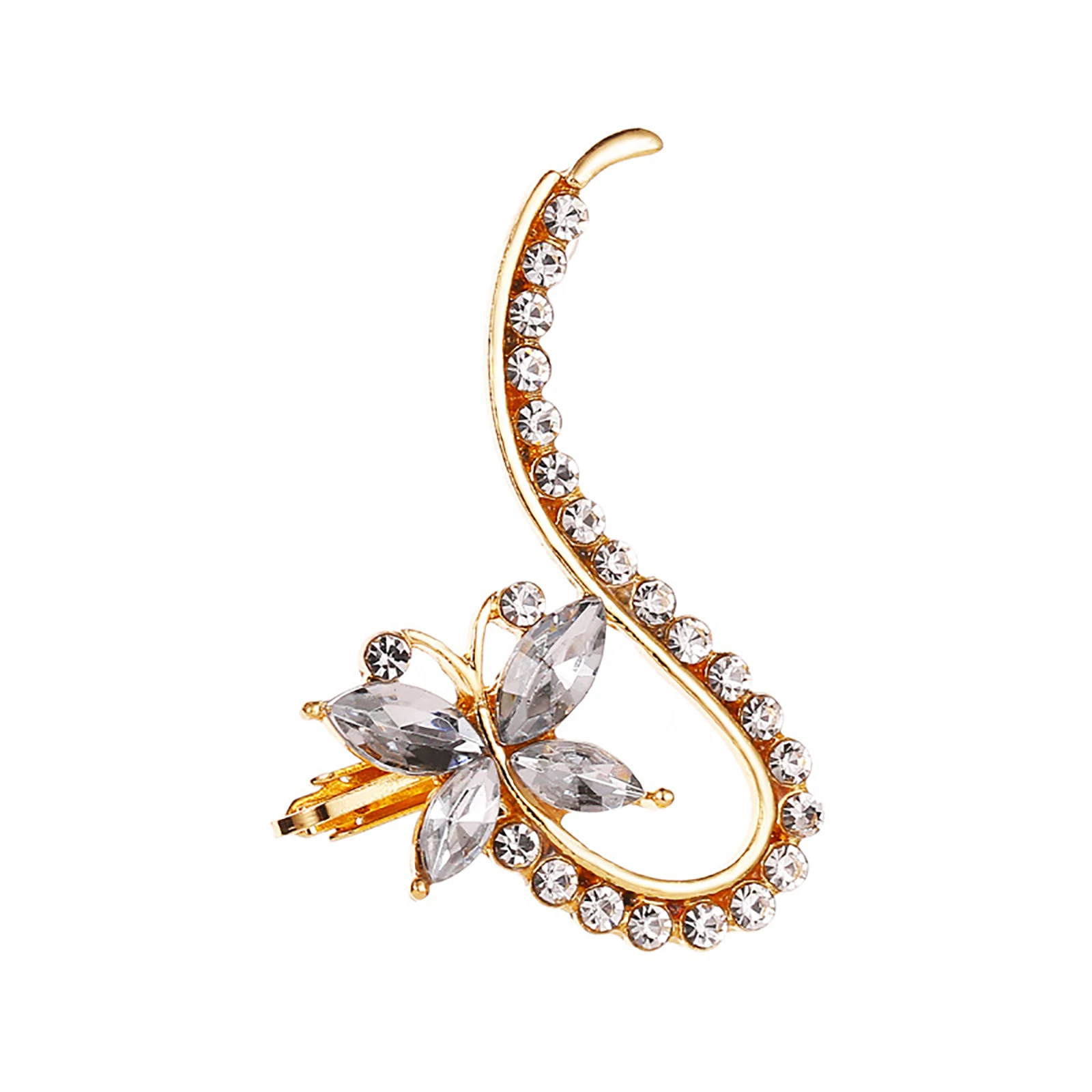 

8Seasons Punk Style Women Ear Cuff Clip On Stud Wrap Earrings Wedding Party Flower Rhinestone Earrings Jewelry 52mm, 1 Piece