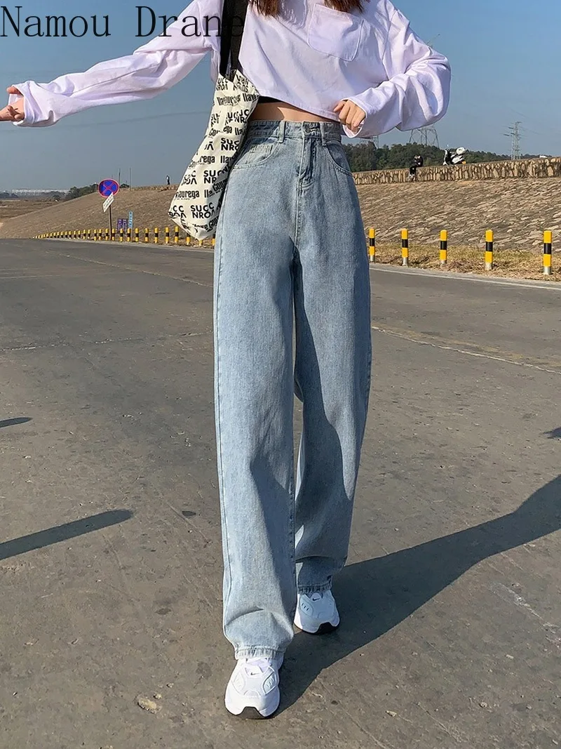 

Wide Leg Jeans For Women Bottom Denim Pants High Waist Full Length Clothing Trousers Vintage Streetwear Fashion 2021
