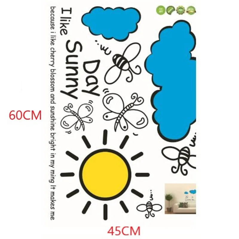 Мультяшные настенные Стикеры с белыми облаками и солнцем украшения для гостиной