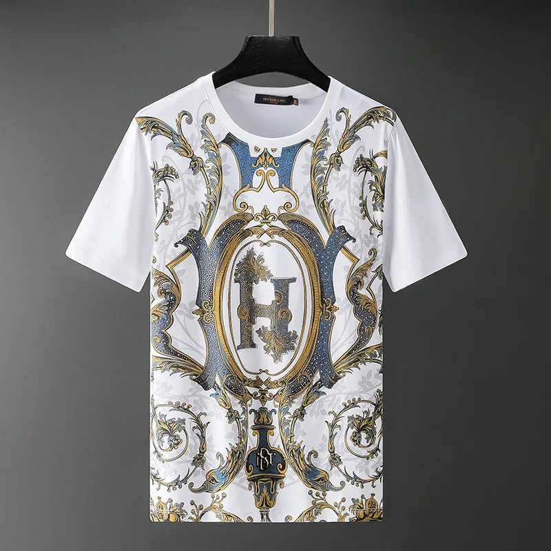 

2021 summer new men's tide brand full-body flower print hot-stamped cotton short-sleeved men's t-shirt