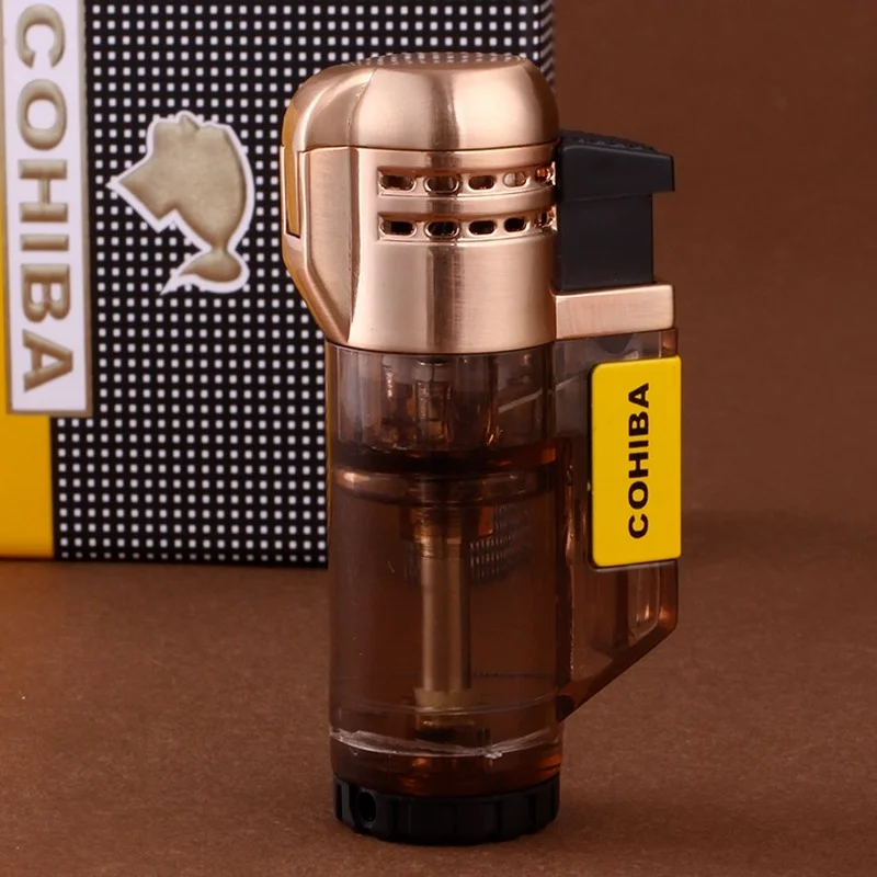 

Зажигалка для сигар COHIBA, тройная струйная огнестойкая ветрозащитная зажигалка с распылителем, мужские гаджеты