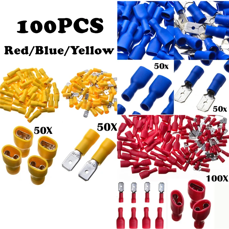 100cs 12 10/16 14/22 18AWG изолированное уплотнение Лопата провода разъем Женский обжимные