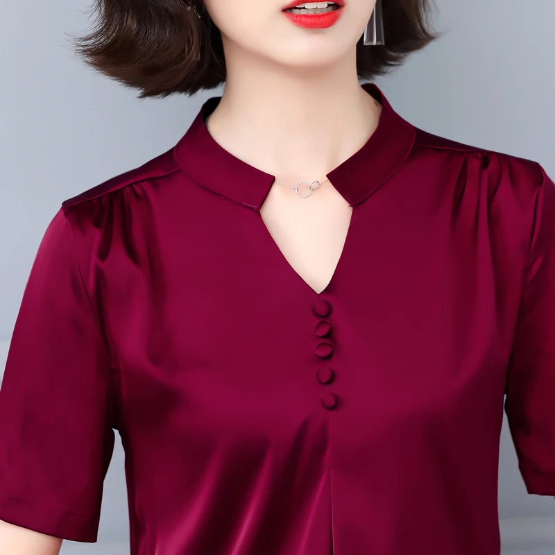 

Summer Short Sleeve Chiffon Blouse Women Shirts Fashion Office Work Silk Blouse Women Tops Plus Size Women Blouses Blusas Mujer