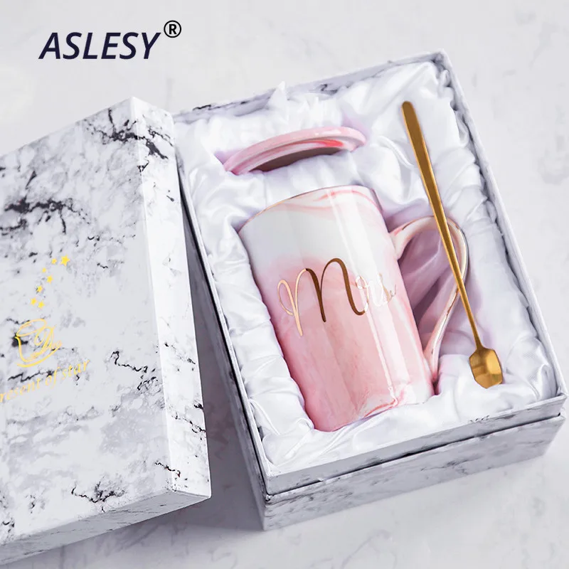 Luxury Marble Pattern Cup Phnom Penh Mug Gift Box Set Coffee Couple Flamingo Ceramic Souvenir Wedding Bridal Lover's Gifts | Дом и сад