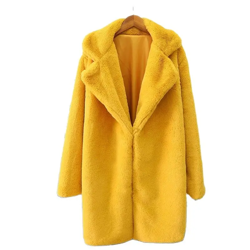 

2021 New Faux Fur Jacket Winter Ladies Long Lapel Coat Luxury Women Warm Make Quality Fluffy Soft Fur Coat Outerwear