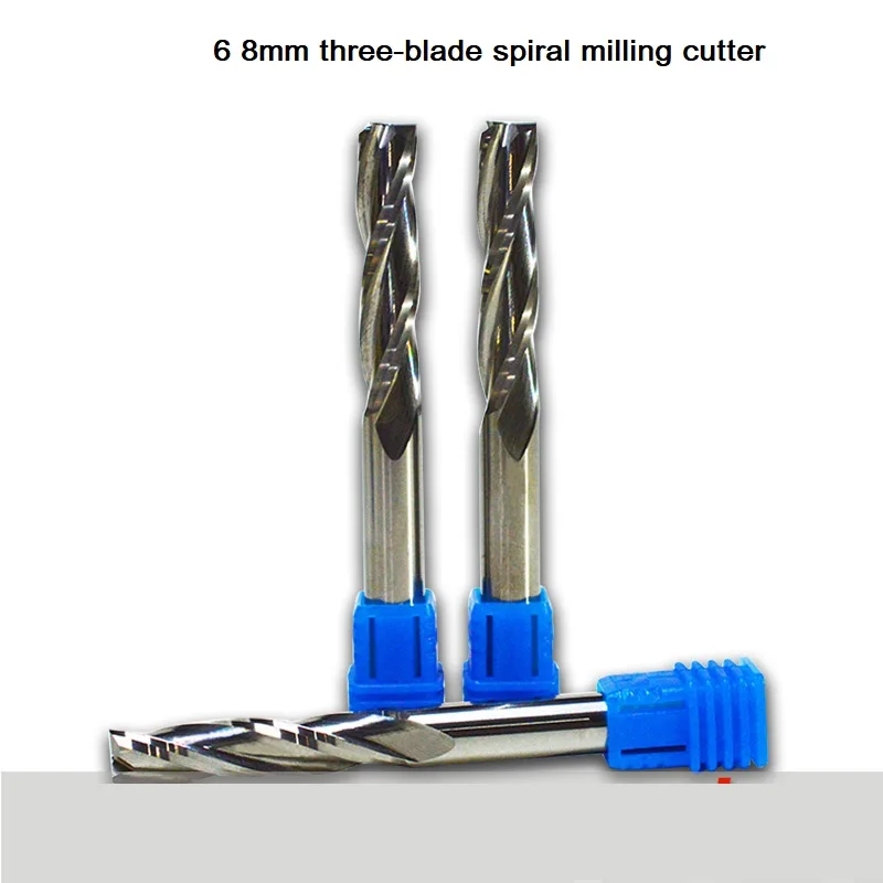 

6 8 мм деревообрабатывающий режущий станок с тремя лезвиями спиральный Фрезерный резак МДФ фанера ЧПУ гравировальный станок Режущий инстру...