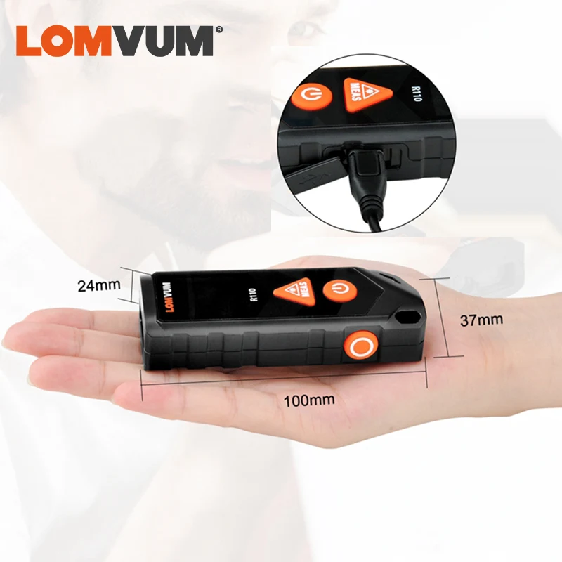 LOMVUM Лазерная Лента дизайн колес цифровой дистанционный измеритель закругленное расстояние USB зарядка