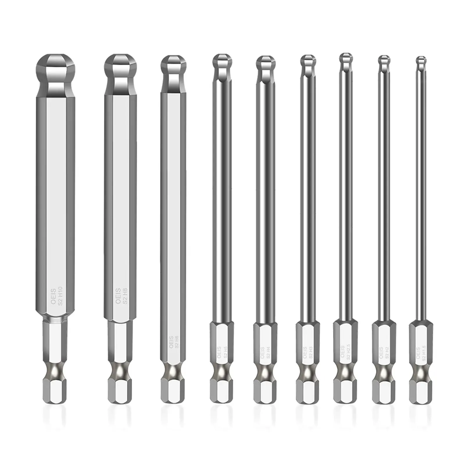 

9pcs Ball End Cutting 100mm Long Metric 25 Degree Tilt Magnetic Easy Install Hex Screwdriver Bits Set S2 Alloy Steel Durable