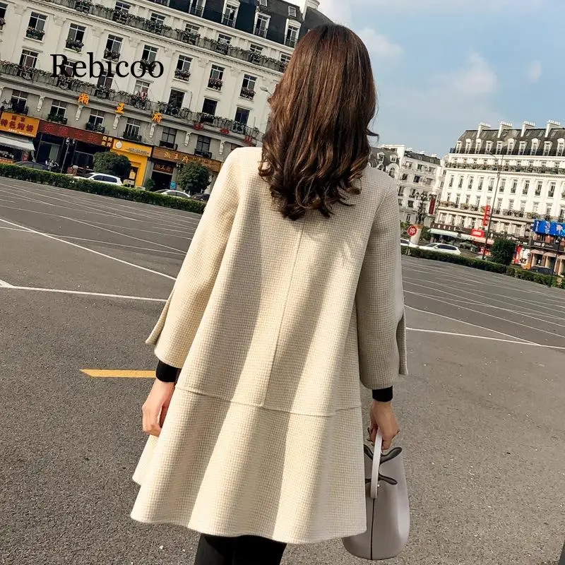 

Woolen coat female long section Korean version 2019 autumn new student cloak small one thousand birds
