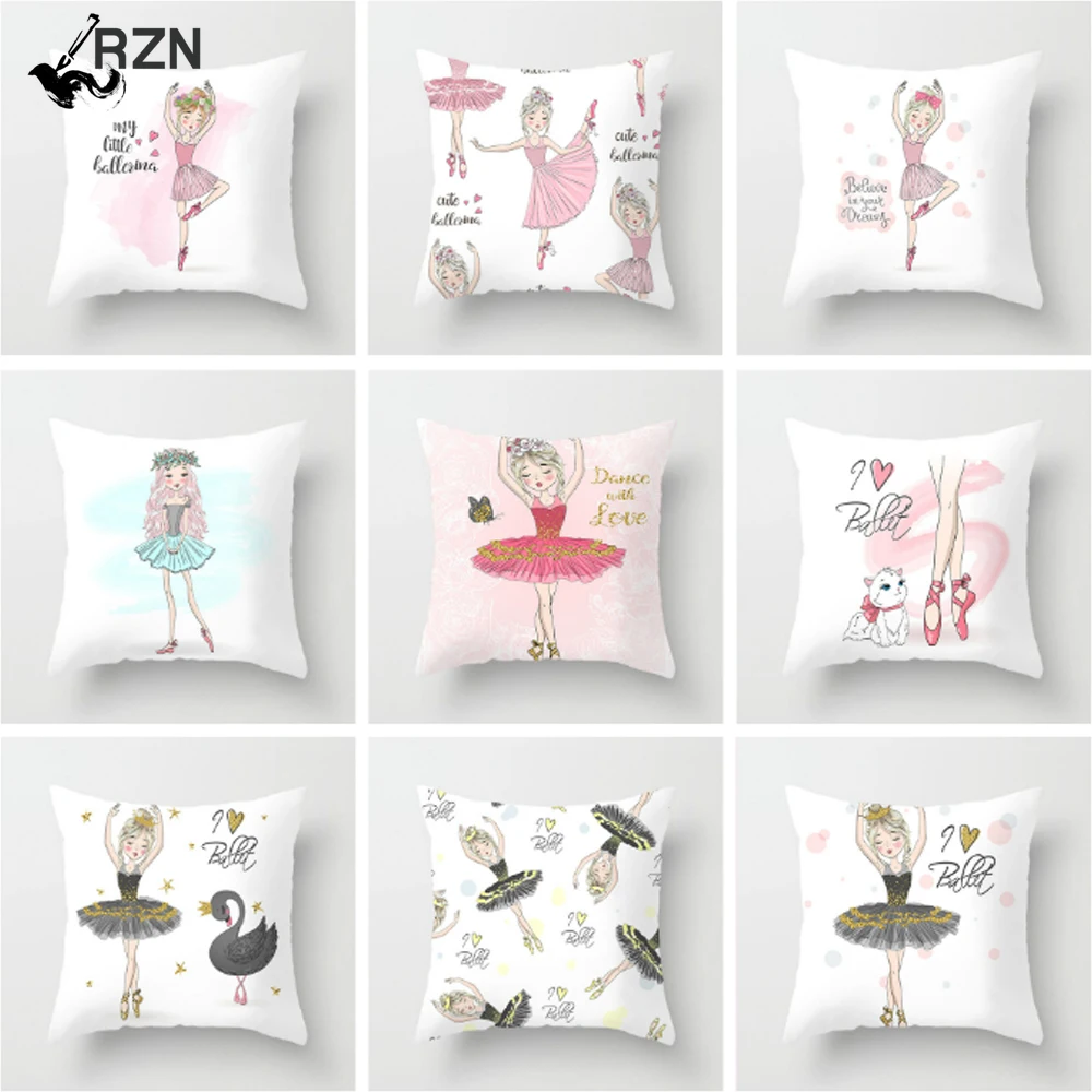 

Cartoon Pink Dancing Girl Decorative Cushion Cover Square Polyester Pillowcase Car Sofa Bed Home Decor Pillow Cover 45X45CM