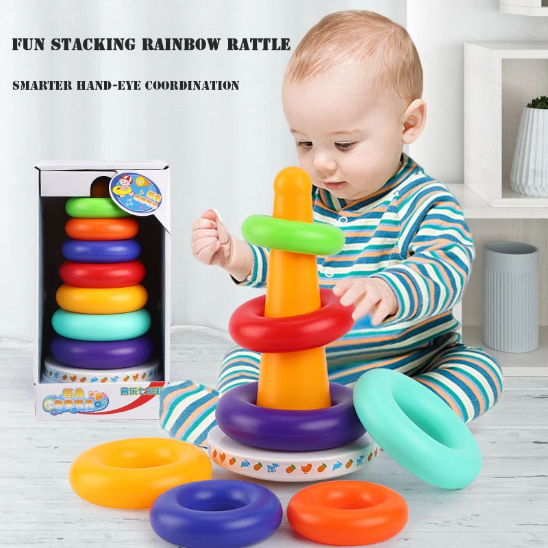 

Baby Toy 6 Months 12 Months Rainbow Stacking Ring Early Development Toy Toddler Brinquedos Para Bebe Gift