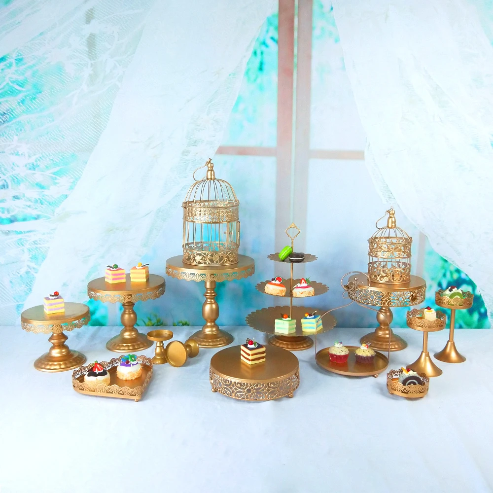 Tobs metal gold cake stand set for wedding cup cake holder decorating tools candy bar stand tray suppliers