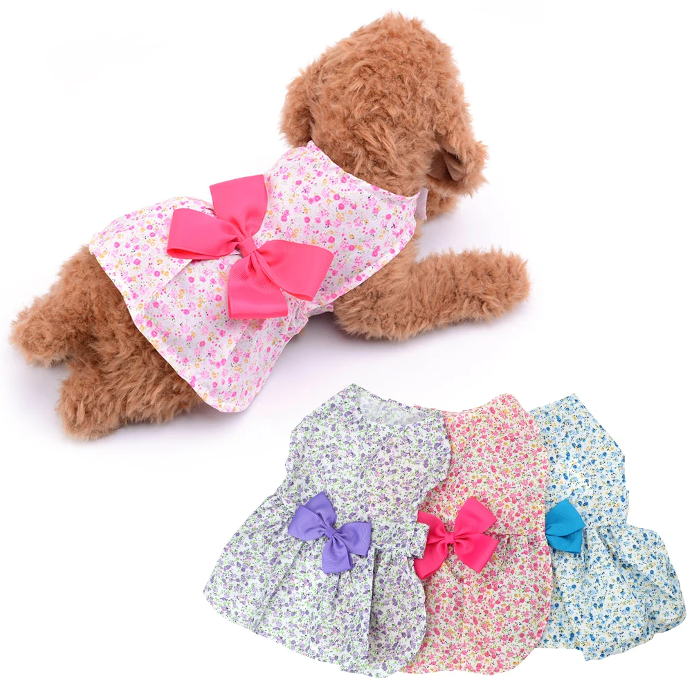 

Summer Dress for Dog Fashion Bowknot Princess Skirt For Puppy Pet Size S/M Cute Dog Clothes Puppy Dress