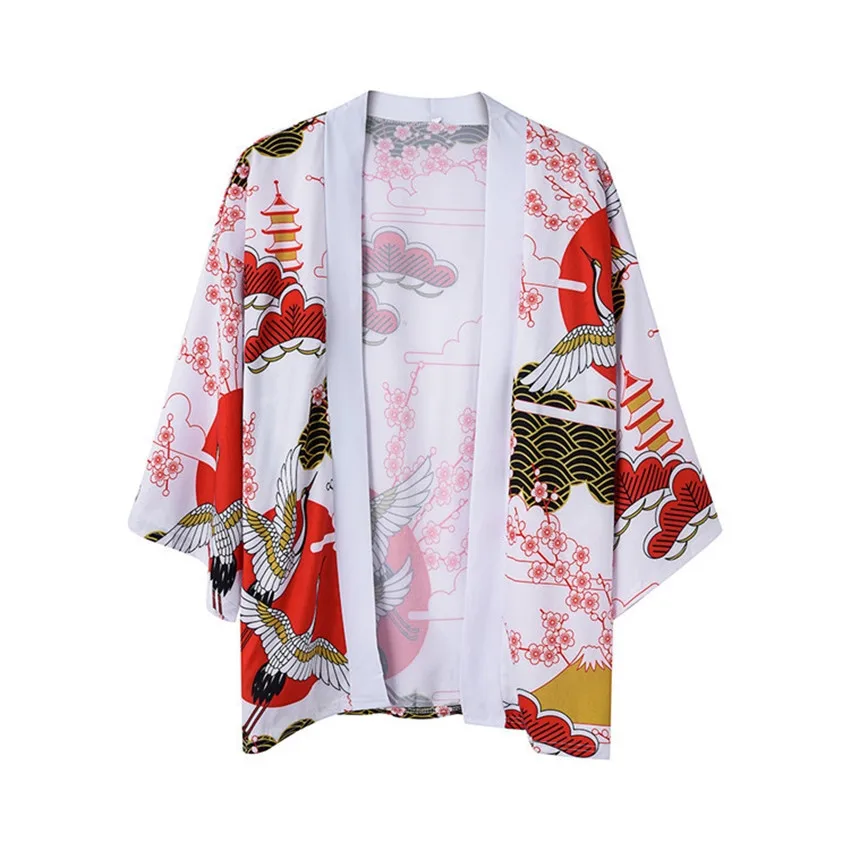 

Women Harajuku Casual Cardigan Japanese Kimono Asia Summer Digital Crane Printed Thin Shirt Tops Unisex Haori Loose Yukata