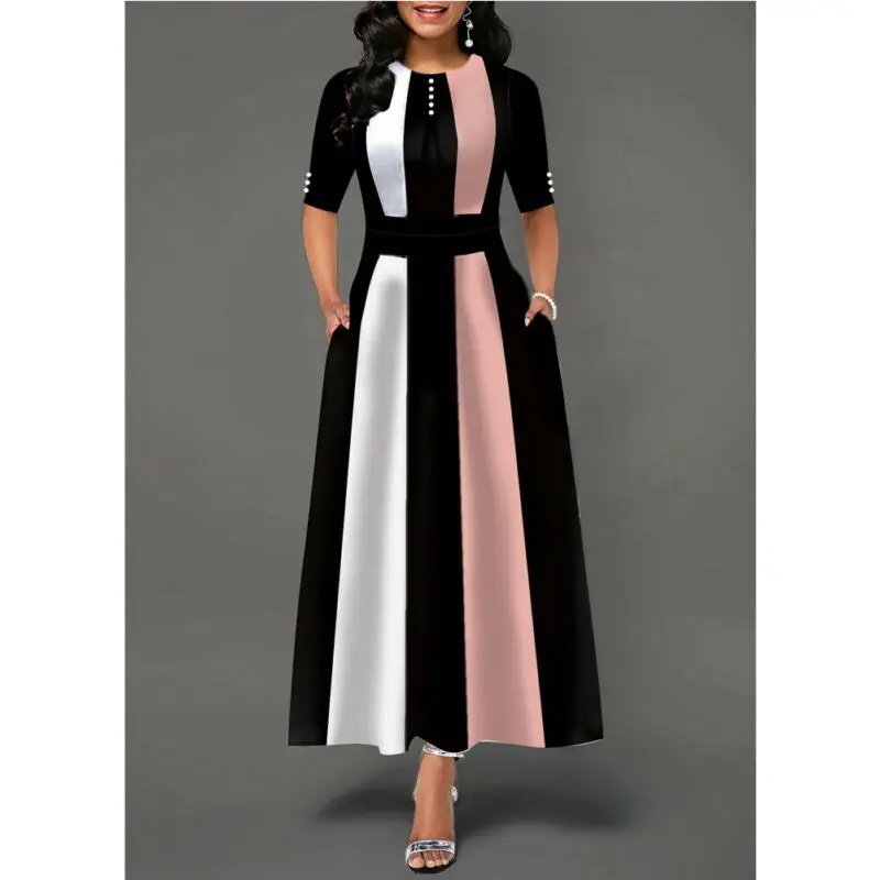

Goocheer Vintage Dress Women Stretchy Striped Print Bodycon Bandage Dress Girls Club Party Dress Long Maxi Warm Winter Dress
