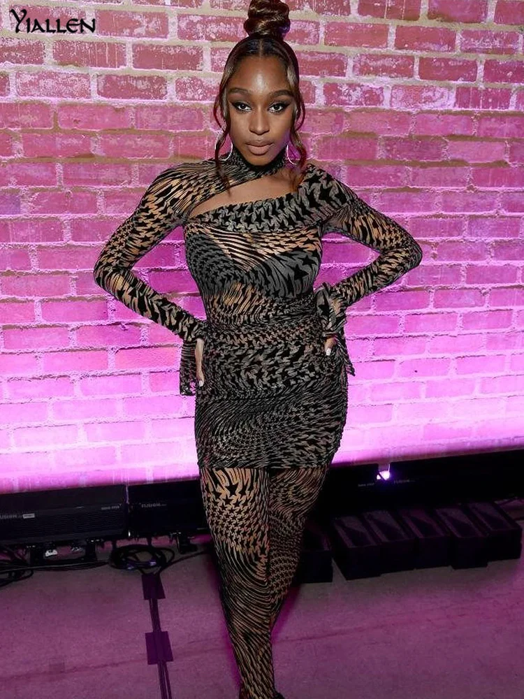 

Yiallen Весна Осень Мода Y2K Повседневная футболка с принтом и брюки комплект из двух частей для женщин новая уличная одежда стрейч наряд